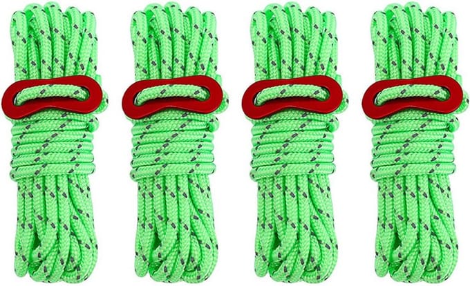 Set van 4 Sterke Reflecterende Scheerlijnen 4mm - Verstelbaar Tent en Luifel Winddicht Touw 4 Meter