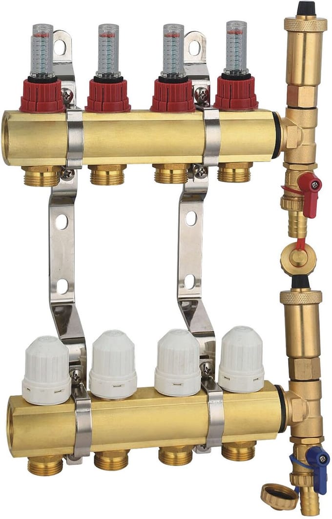 Radiatorconnect messing vier-weg verdeler voor vloerverwarming..