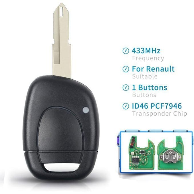 433Mhz Clé De Voiture Télécommande 1 Bouton Coque De Clé Télécommande Pour Clio 2 Telecommande Coque De Clé Compatible Avec Re Naul