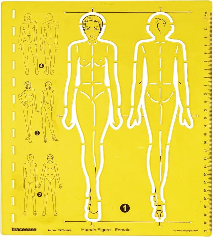 Vrouwen Figuur Sjabloon - Tekenhulp Mode - Illustratie Ontwerp - Duurzaam Transparant Plastic - 24x29 cm - Geel