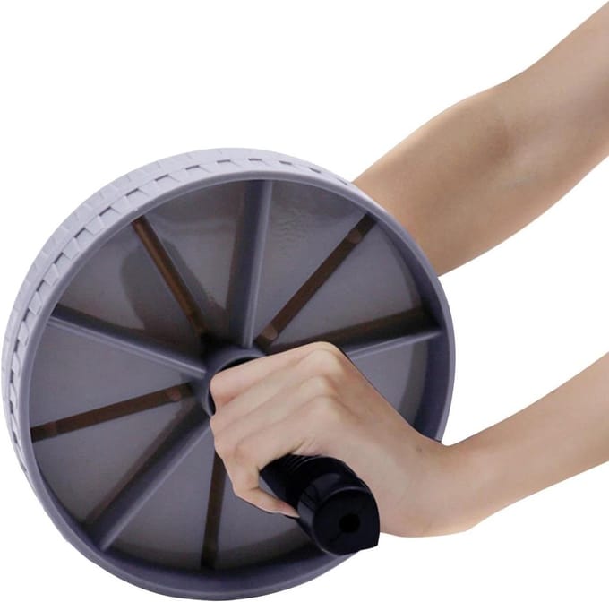 Buikspierwiel - Ab roller oefenwiel - Krachttraining thuis - Versterkt core spieren - 15 cm diameter - Grijs