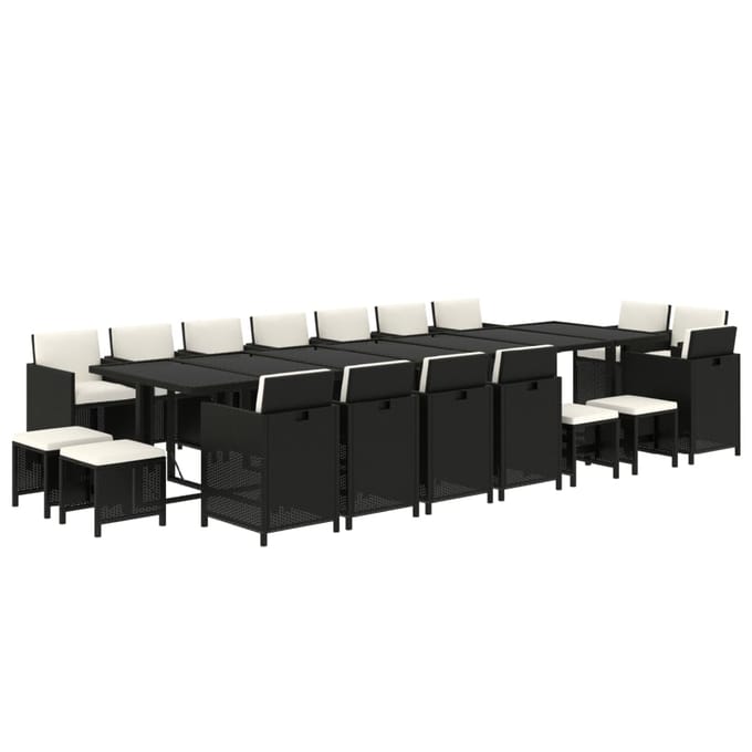 vidaXL - 19-delige - Tuinset - met - kussens - poly - rattan - zwart