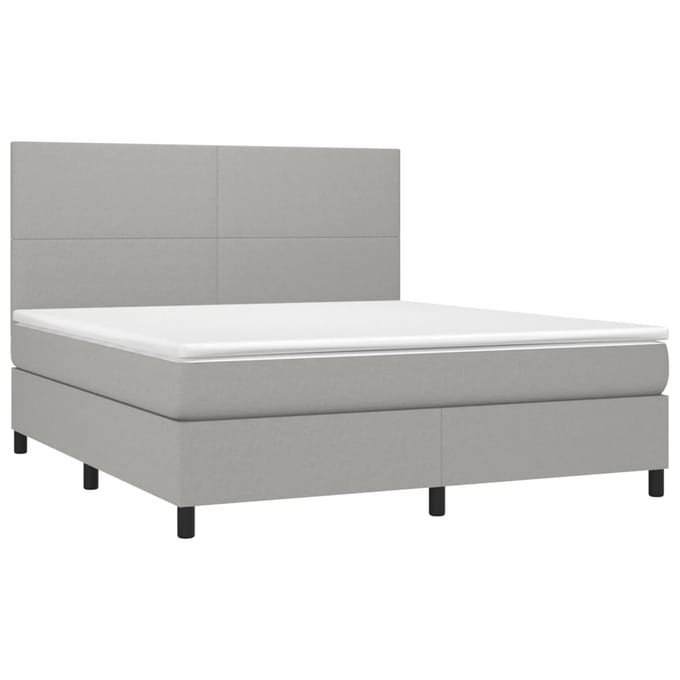 vidaXL - Boxspring - met - matras - en - LED - stof - lichtgrijs - 180x200 - cm