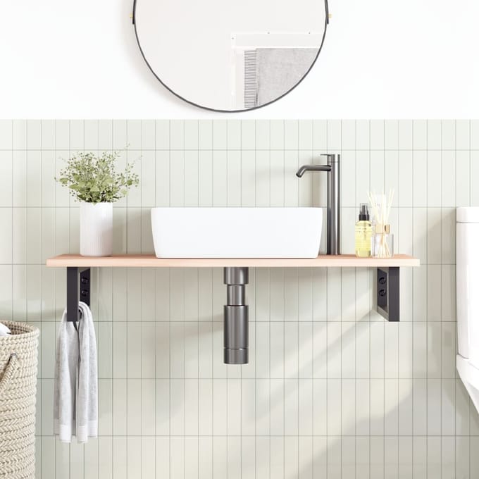vidaXL - Badkamer - wandschap - staal - en - massief - eikenhout