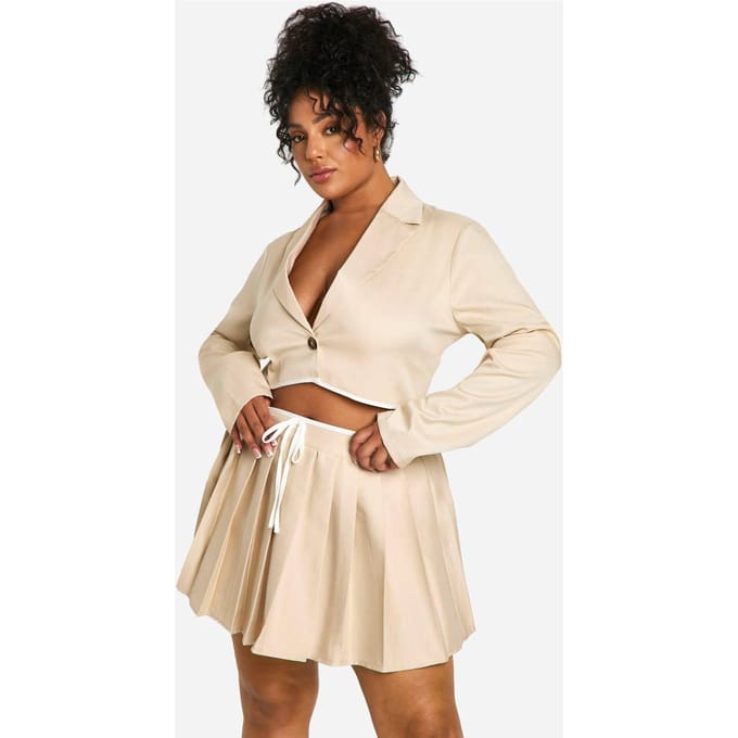 boohoo Dames Plus Contrast Binding Geplepte Mini Rok | Steen | Maat: 56