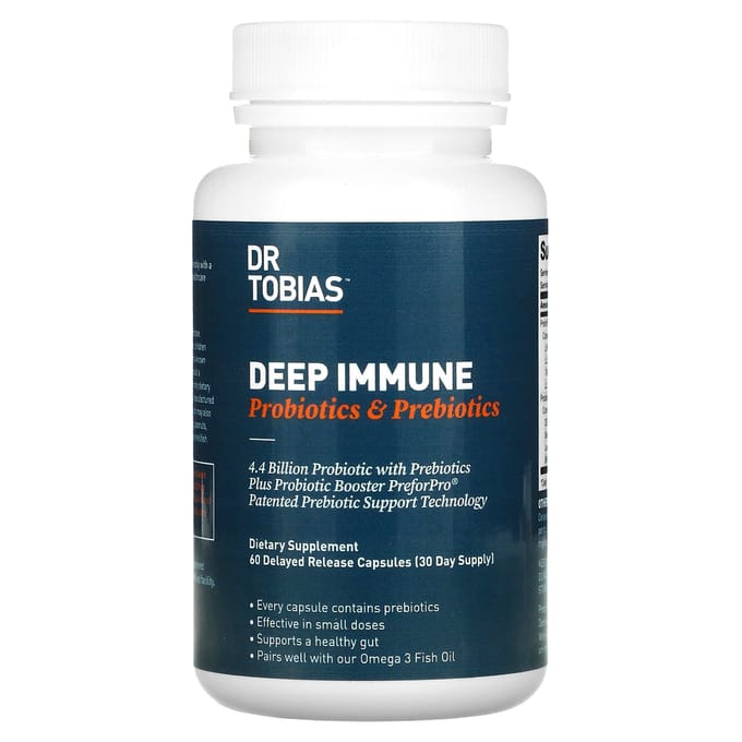 Dr. Tobias, Soutien Immunitaire, Probiotique & Prébiotique, 60 Capsules à Libération Retardée