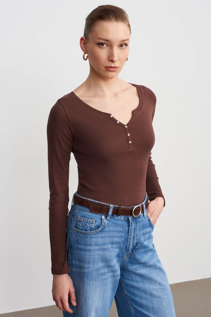Slim Fit Katoenen Langemouw Blouse met Knopen