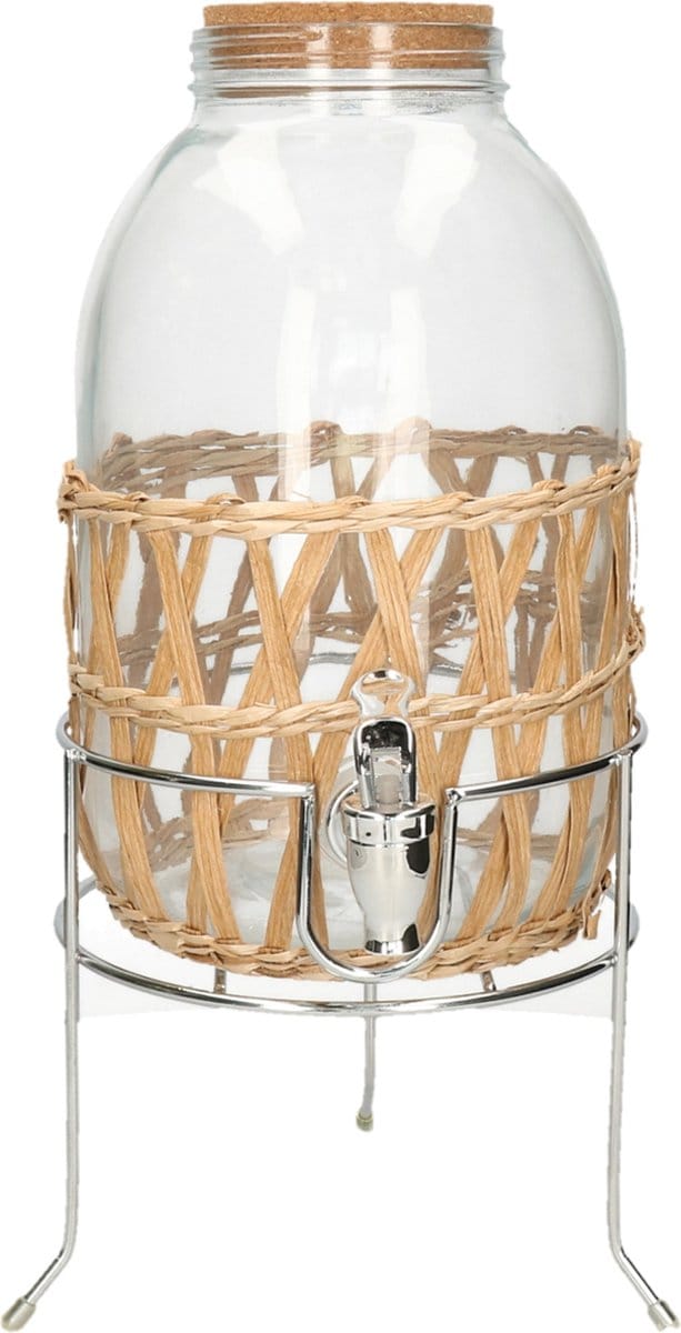 Drankdispenser/limonadedispenser op verhoger - 5L - glas - RVS - D17,5 x H32 cm