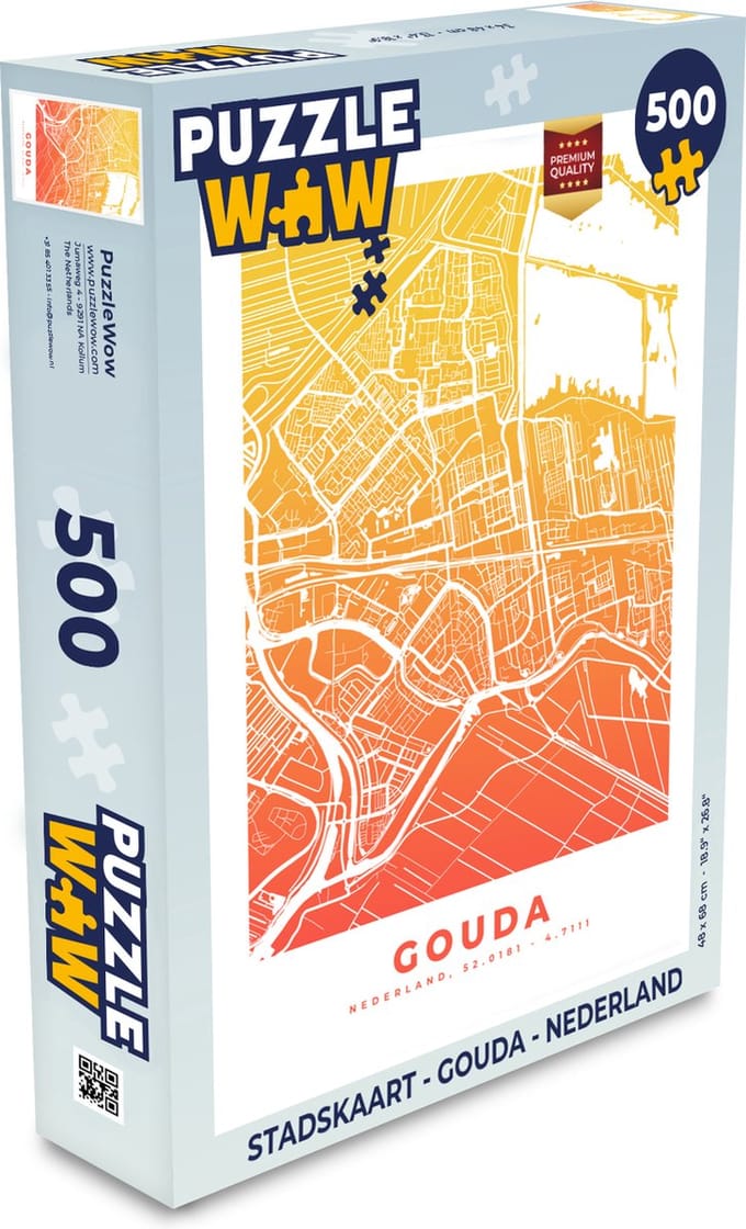 Puzzel Stadskaart - Gouda - Nederland - Legpuzzel - Puzzel 500 stukjes - Plattegrond