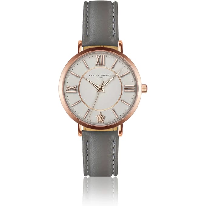 Lederen horloge voor vrouwen Amelia Parker Petite Classique Grey