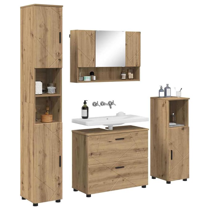 vidaXL - Badkamermeubel - Set - 4 - st - Artisan - Eiken - 35 - x - 30 - x - 192 - cm