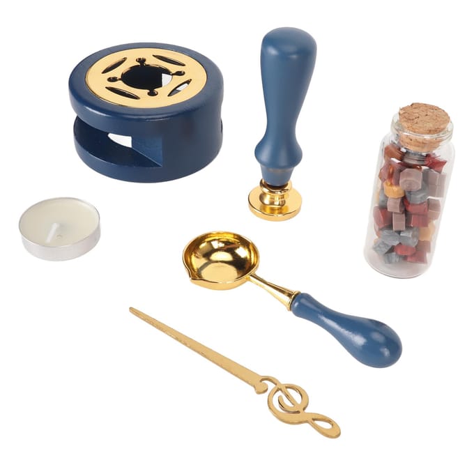 Waxzegelstempelset met waxverwarmer, waxlepel, retro waxstempelset voor uitnodigingen black