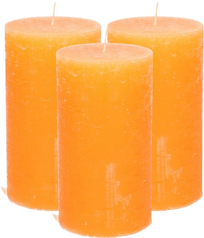 Atmosphera Stompkaars - 3x - oranje - 7 x 13 cm - cilinderkaars - rustiek model