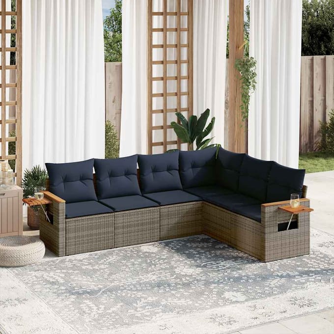 vidaXL - 6-delige - Loungeset - met - kussens - poly - rattan - grijs