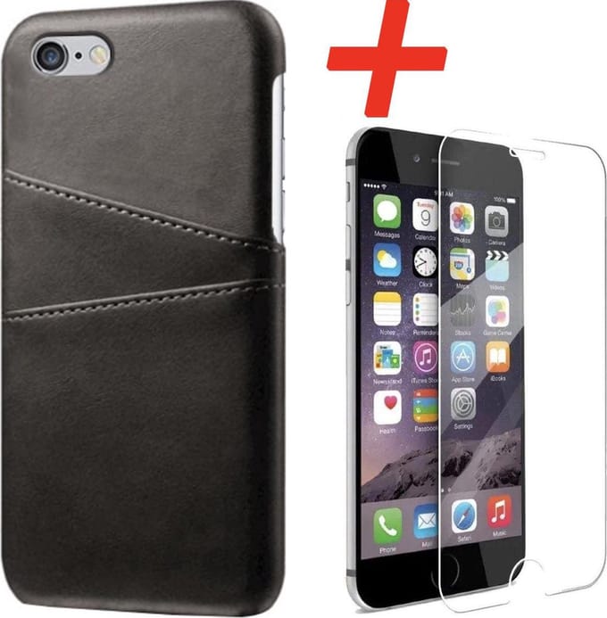 Backcover geschikt voor Apple iPhone 7 / 8 - Zwart - PU Leer - Pasjeshouder + Glas Protector
