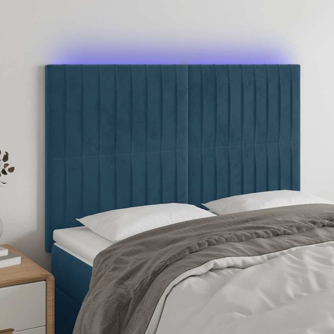vidaXL - Hoofdbord - LED - 144x5x118/128 - cm - fluweel - donkerblauw