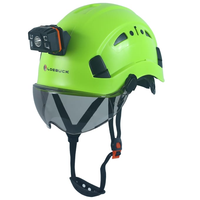 LOEBUCK Veiligheidshelm met Veiligheidsbril & LED Koplamp, Industriële Veiligheidshelm voor Bouwwerkzaamheden 53-64cm