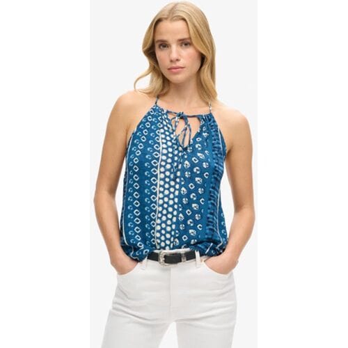 Superdry Beach Haltertop met Print Blauw Grootte: 38