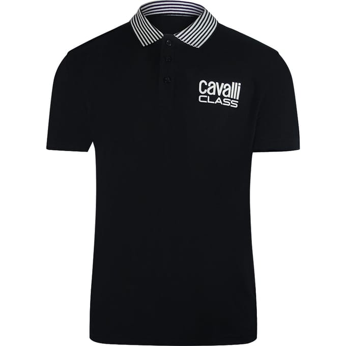Cavalli Class Gestreepte Kraag Zwart Poloshirt