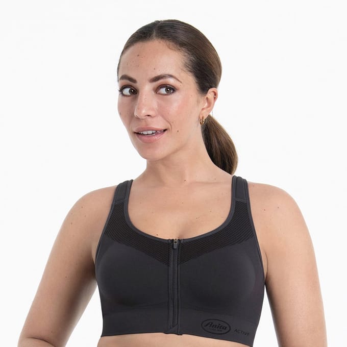 Anita - Active Sport Top EasyMove Zip - Carbon Grey -