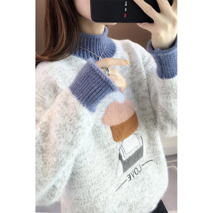 Coltrui Effen Kleur Gebreide Pullover voor Dames Casual Losse Pasvorm Winter Lange Mouw Trui Jas XL gray