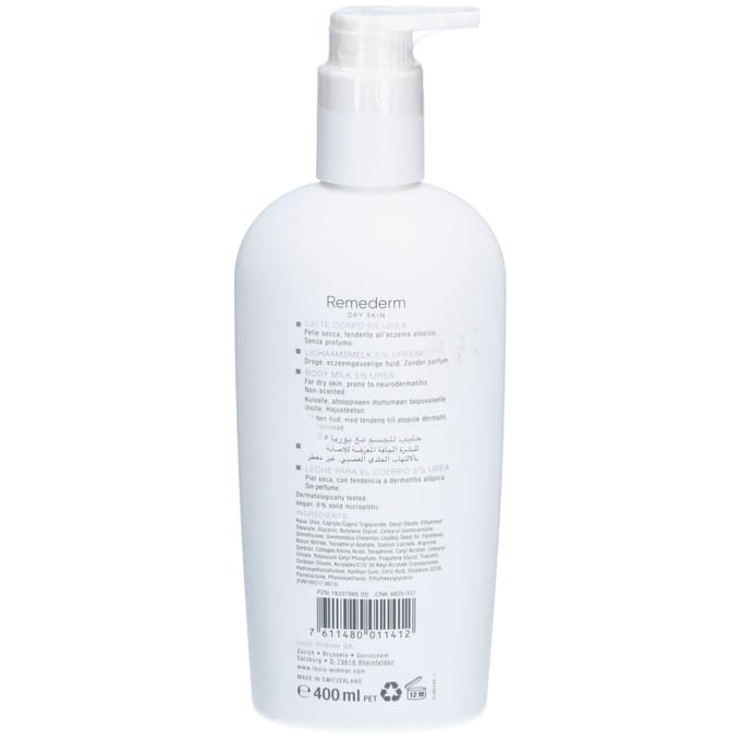 Louis Widmer Remederm Lichaamsmelk 5% Ureum Zonder Parfum 400 Lotion
