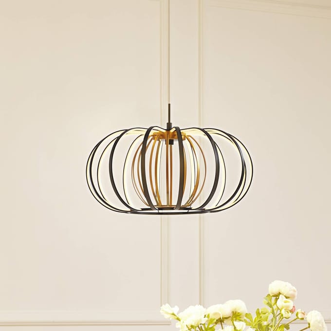 Lucande LED hanglamp Birger, Ø 39cm, zwart/goud