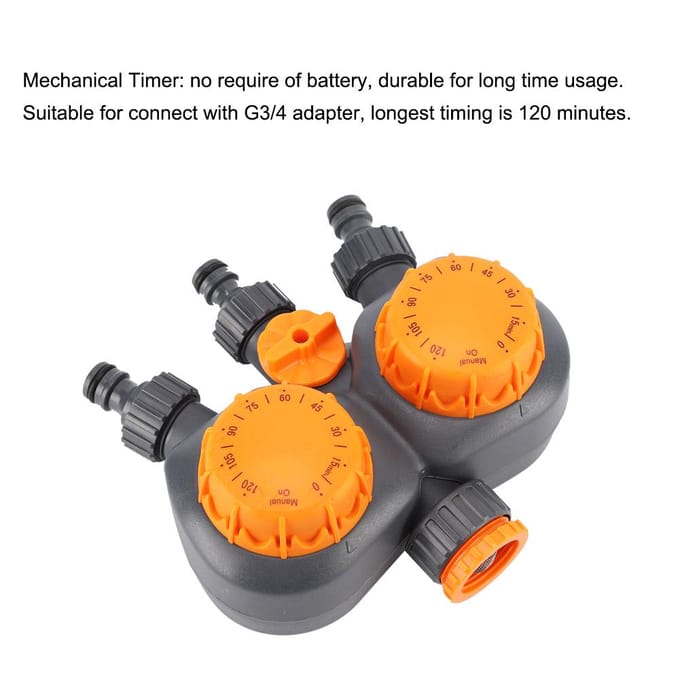 Tuinwatercontroller Schakelaar G3/4   met Dubbele Kop Irrigatie Mechanische Timer Waarde black