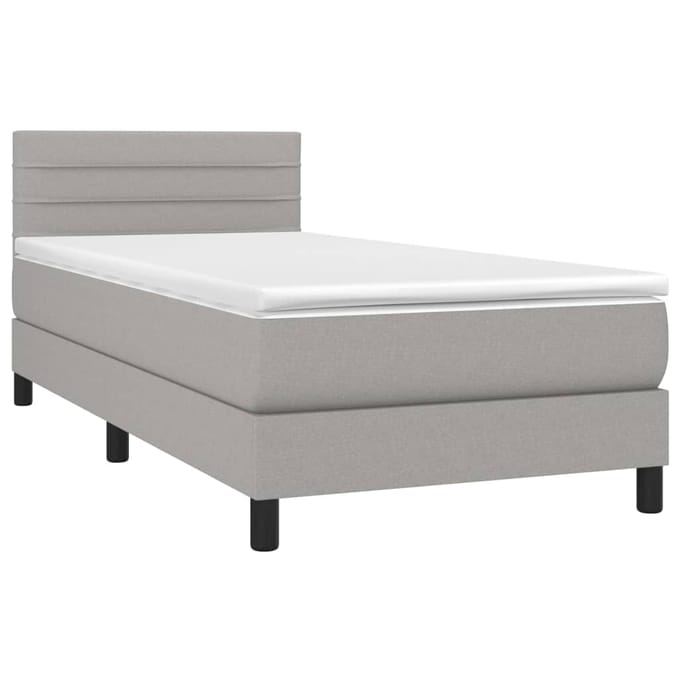 vidaXL - Boxspring - met - matras - en - LED - stof - lichtgrijs - 100x200 - cm