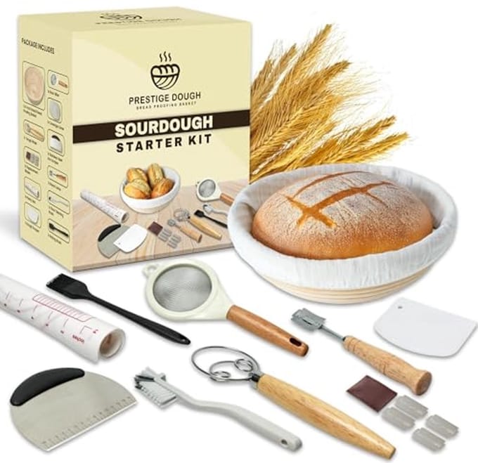 Rijsmandje Brood - Zuurdesem Starter - Brood Bakken - Natuurlijk Rotan - 24 cm Rond - Wit
