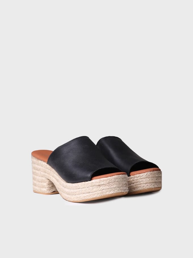 Leren espadrille zonder hiel met brede hak | ANDREA