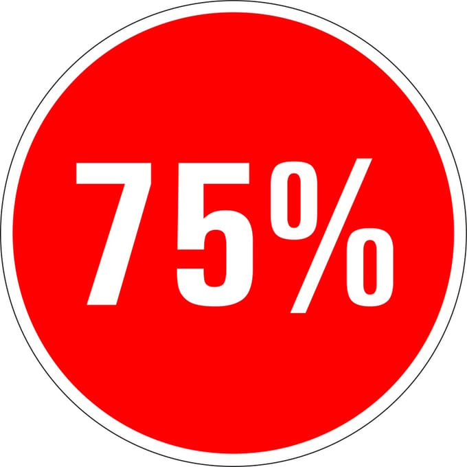 Korting sticker 75% op vel 30 mm - 18 per vel