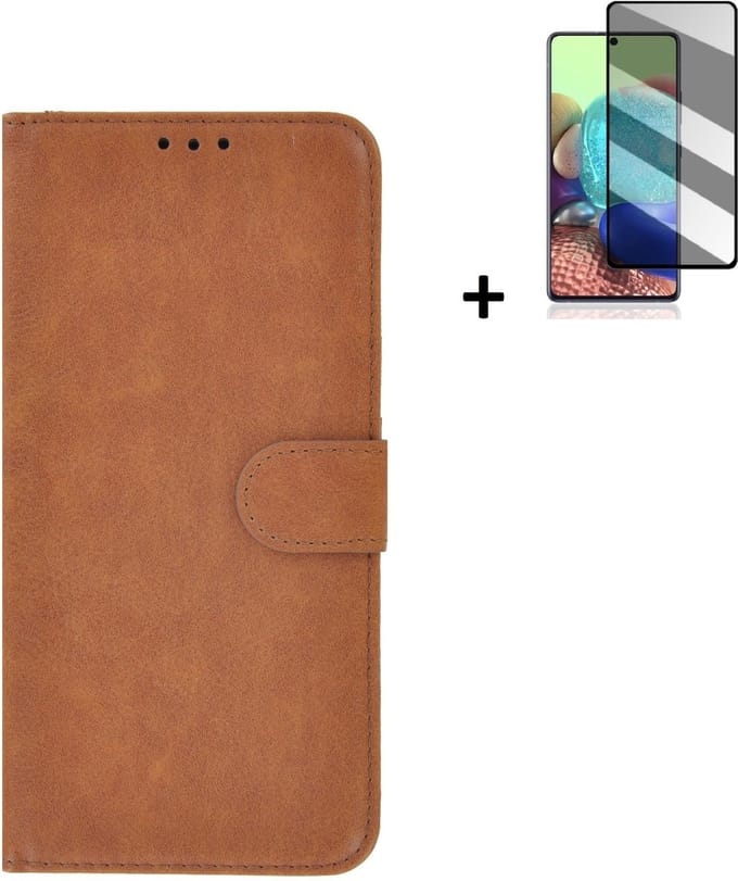 Samsung Galaxy A52 Hoesje - Samsung Galaxy A52 Privacy Screenprotector - Samsung A52 Hoes Wallet Bookcase Bruin + Privacy Screenprotector