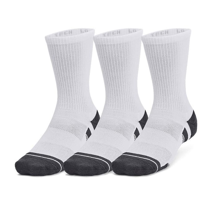 Under Armour UA Performance Tech 3pk Crew-WHT Unisex Sportsokken - Wit - Jet Grijs