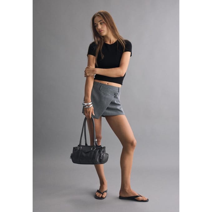 Stradivarius Mini broekrok met overslag  Grijs melange XL