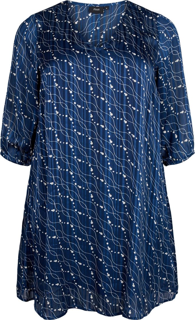 ZIZZI MLUCY 3/4 ABK DRESS Dames Jurk - Blue - Maat M (46-48)