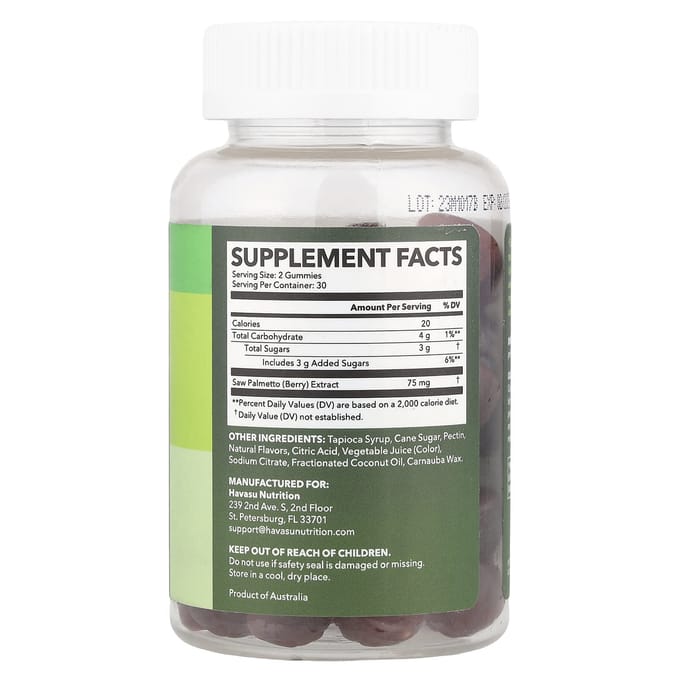 Havasu Nutrition, Saw Palmetto Gummies, Framboos, 60 Gummies