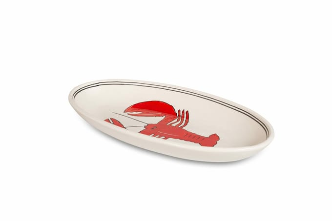 Schaal ovaal kreeft 40 cm aardewerk wit rood | OS.KR.40 | Dishes & Deco