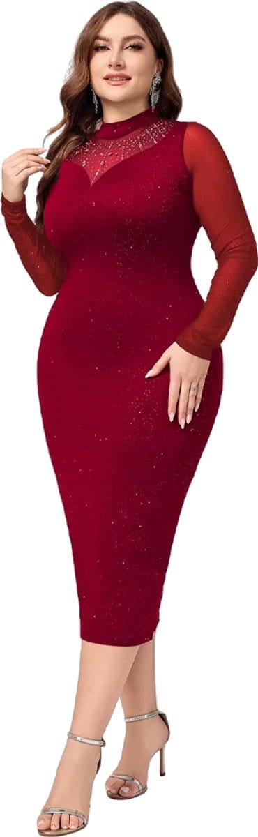 Plussize Glitter jurk - Curvy - Jurk - Glimmend - Lange Mouw - Maat 3XL