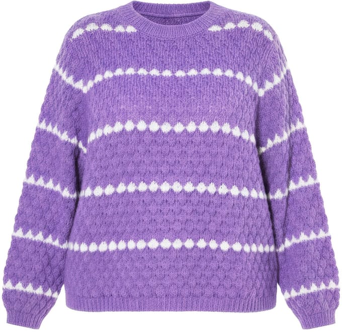 Studio Untold - Dames - Trui boxy model streep bubble-structuur - Purper - Maat 58+