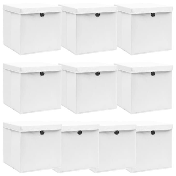 vidaXL - Opbergboxen - met - deksel - 10 - st - 32x32x32 - cm - stof - wit
