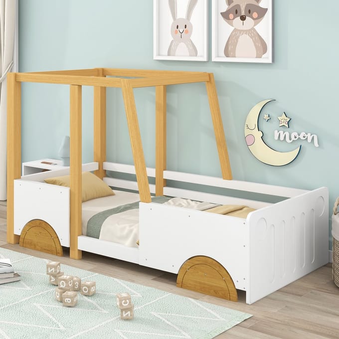 REDOM Kinderbed – Gestoffeerd bed – 90x190 cm – Hydraulische lattenbodem – PU – Beige
