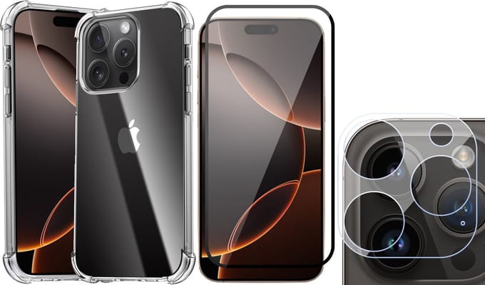 Hoesje geschikt voor iPhone 16 Pro Max - Screenprotector Volledig Dekkend Glas & Camera - Shockproof Transparant met Extra Hoekbescherming