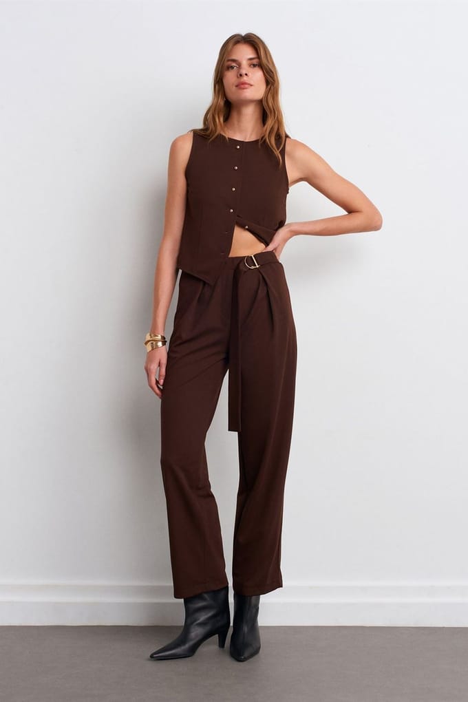 Hoge Taille Wijde Pijpen Crepe Broek