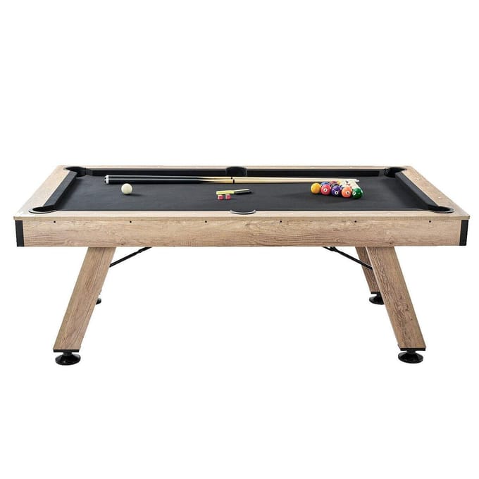 Table de Billard, Table de Billard 7 pieds, Pieds Réglables Table de Billard Stable, Ensemble de Table de Billard Comprend Boules, Queues, Craies et Brosse, Couleur Bois avec Noir