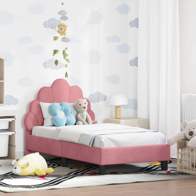 vidaXL - Peuterbedframe - met - hoofdboard - Roze - 70 - x - 140 - cm - Fluweel