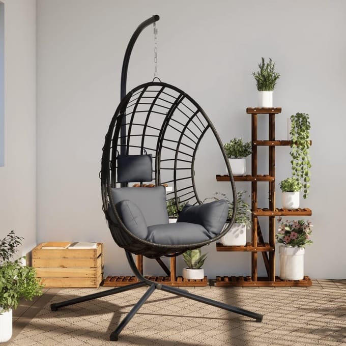 Hangstoel met houder - Ei hangstoel relaxstoel - Ontspannen in de tuin - Gevoerd afneembaar kussen - Niet gespecificeerd - Antraciet