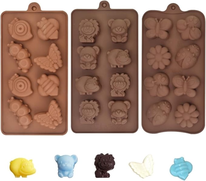 Set van 3 Dieren Chocoladevormen van Silicoon voor Chocolade, Jelly en IJsblokjes (2 Maten)
