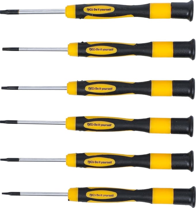Schroevendraaierset - Torx Bits - Precisiewerk - Magnetische Tips - 6 Delig - Zwart Geel