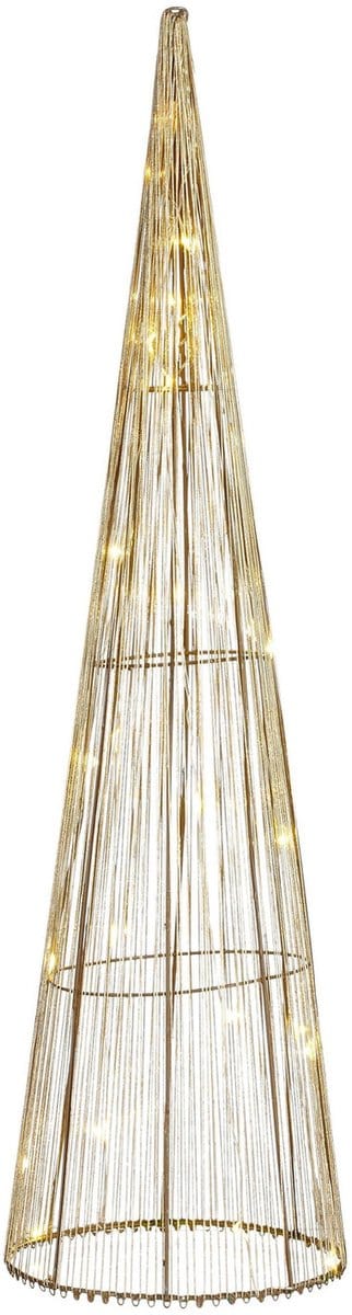 Mica Decorations LED kegel - kerstboom lamp - goud - polyester/metaal - H60 cm - kerstverlichting